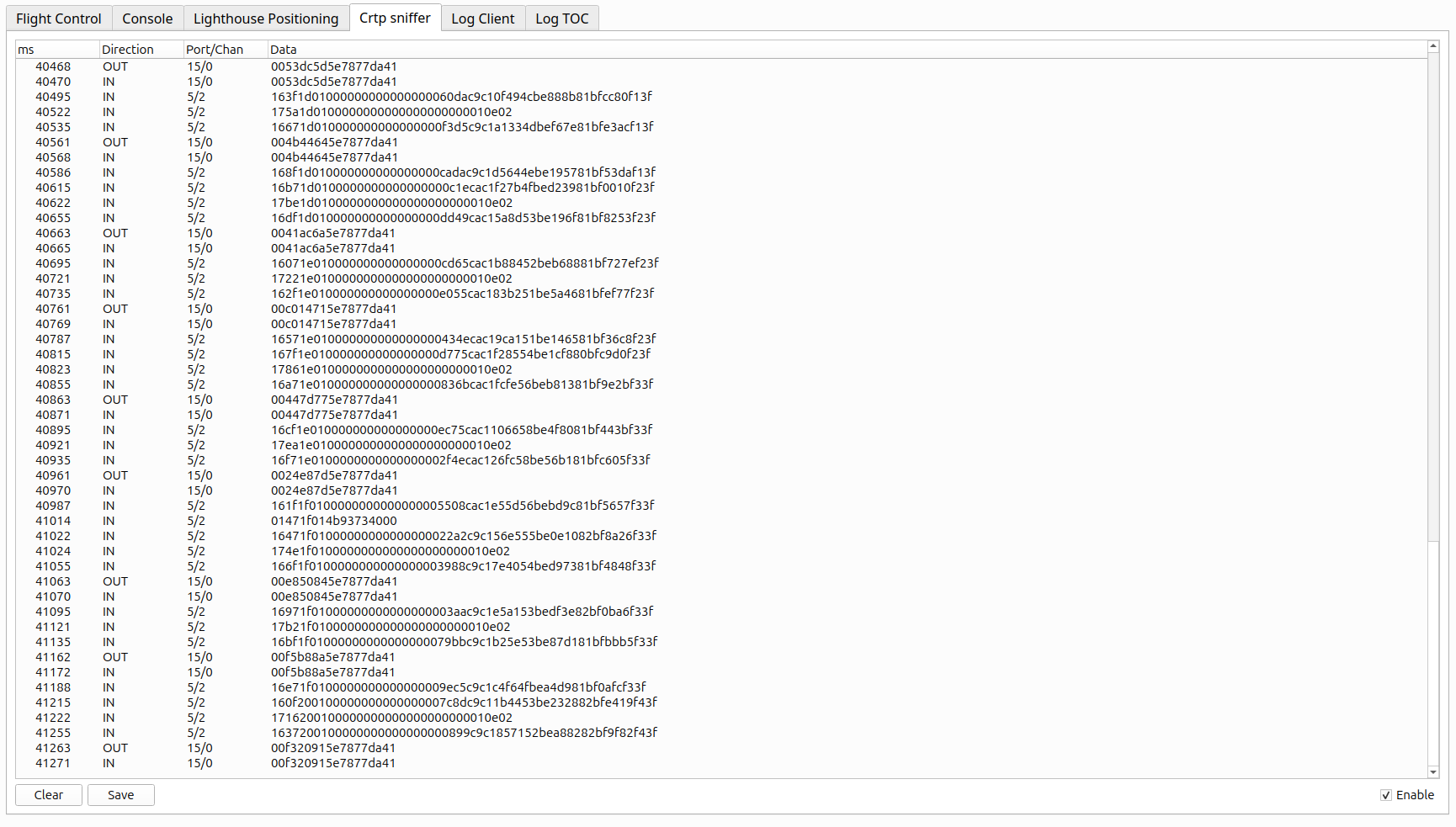 cfclient CRTP sniffer tab