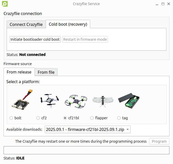 CFclient Recovery Bootloading