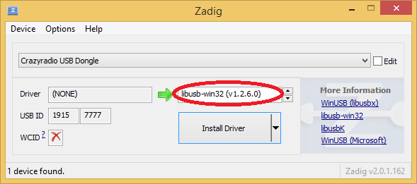 Zadig setup