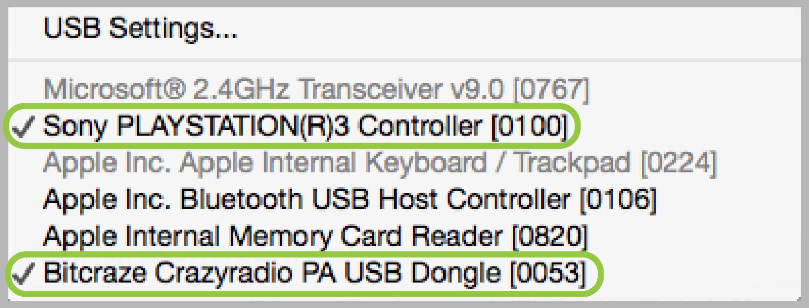 USB settings