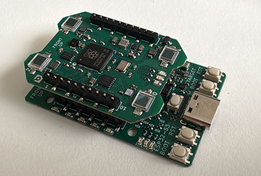 First Lighthouse 16 RP2350 prototype mounted on a development board.