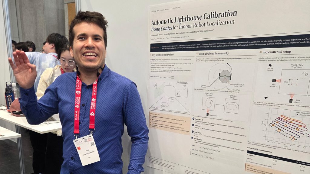 Said Alvarado-Marin in front of his research poster at ICRA 2026.